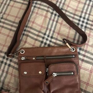 Fossil Brown Leather Crossbody Bag with Silver Hardware